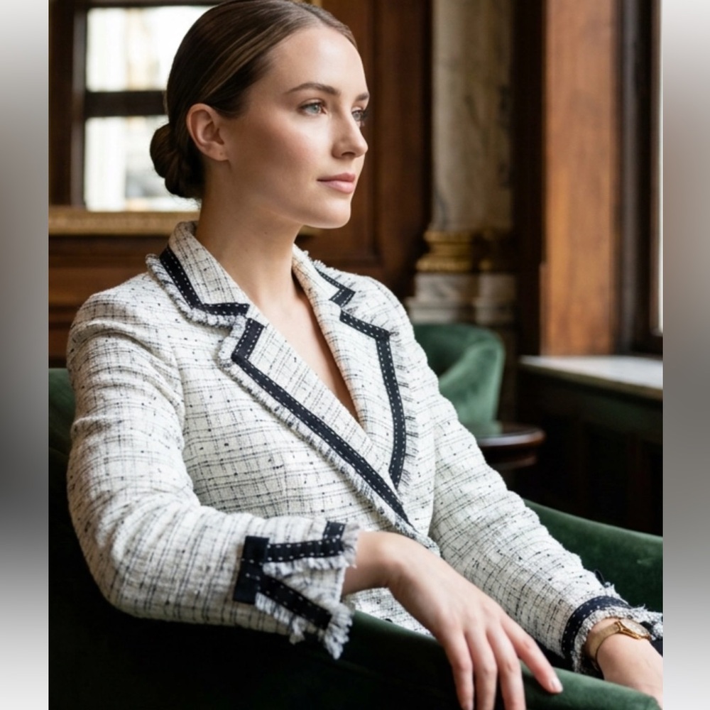 Rebecca Taylor BLAZER & SKIRT MATCHING SET Tweed Suit SIZE 4 Y2K modern chic - Picture 4 of 12